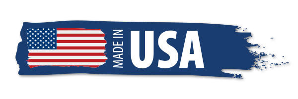 Made in the USA banner with American flag.